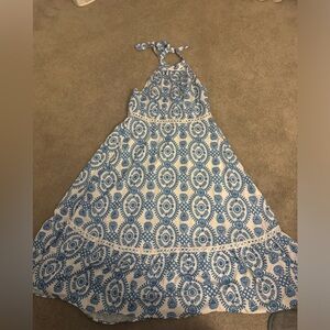 Blue and White Halter midi dress